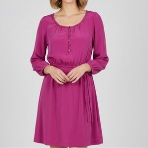 Banana Republic Silk Magenta Pink Mini Dress Petite 12P Braided Tie Belt